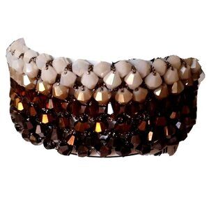 Sparkling Gold Cake Crystal Mesh Bead Bracelet Brown Bronze Reversible 6.75" Mag